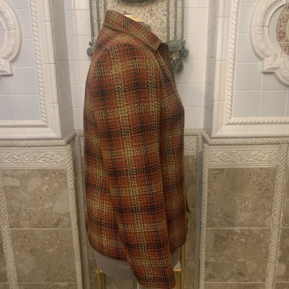 Rafael. Size 12. Plaid Metallic Lined Button Up Jacket. Faux Suede Trim. AL - Picture 5 of 9